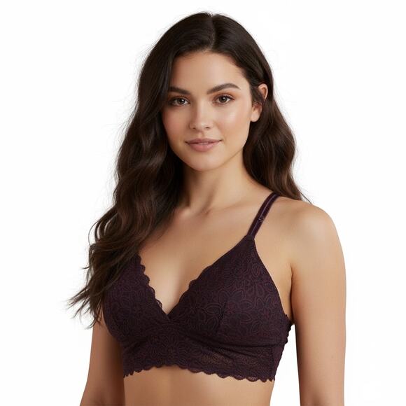 Aerie Bralette Womens M Purple Lace Halter Racerback Wireless Lightly Lined - Picture 1 of 5